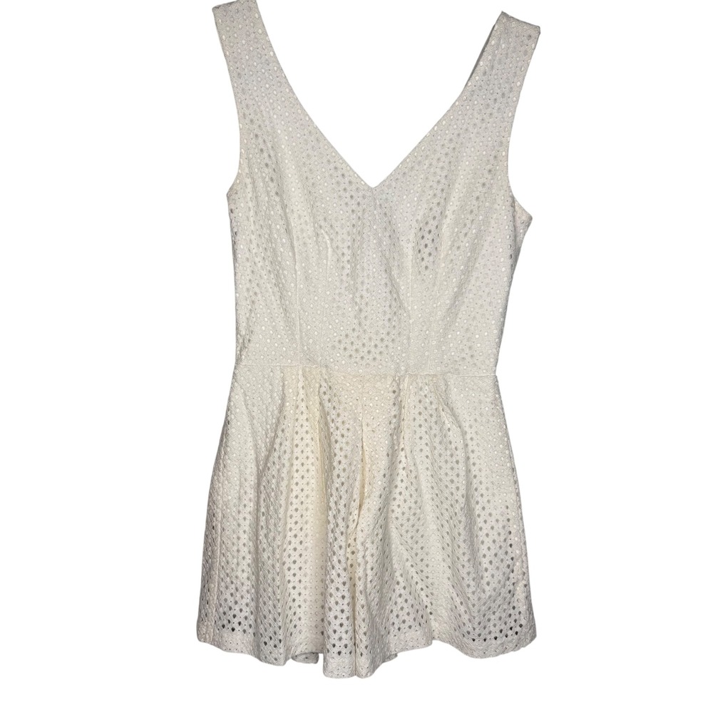City Triangles White‎ Eyelet Lace Romper V-Neck Sleeveless